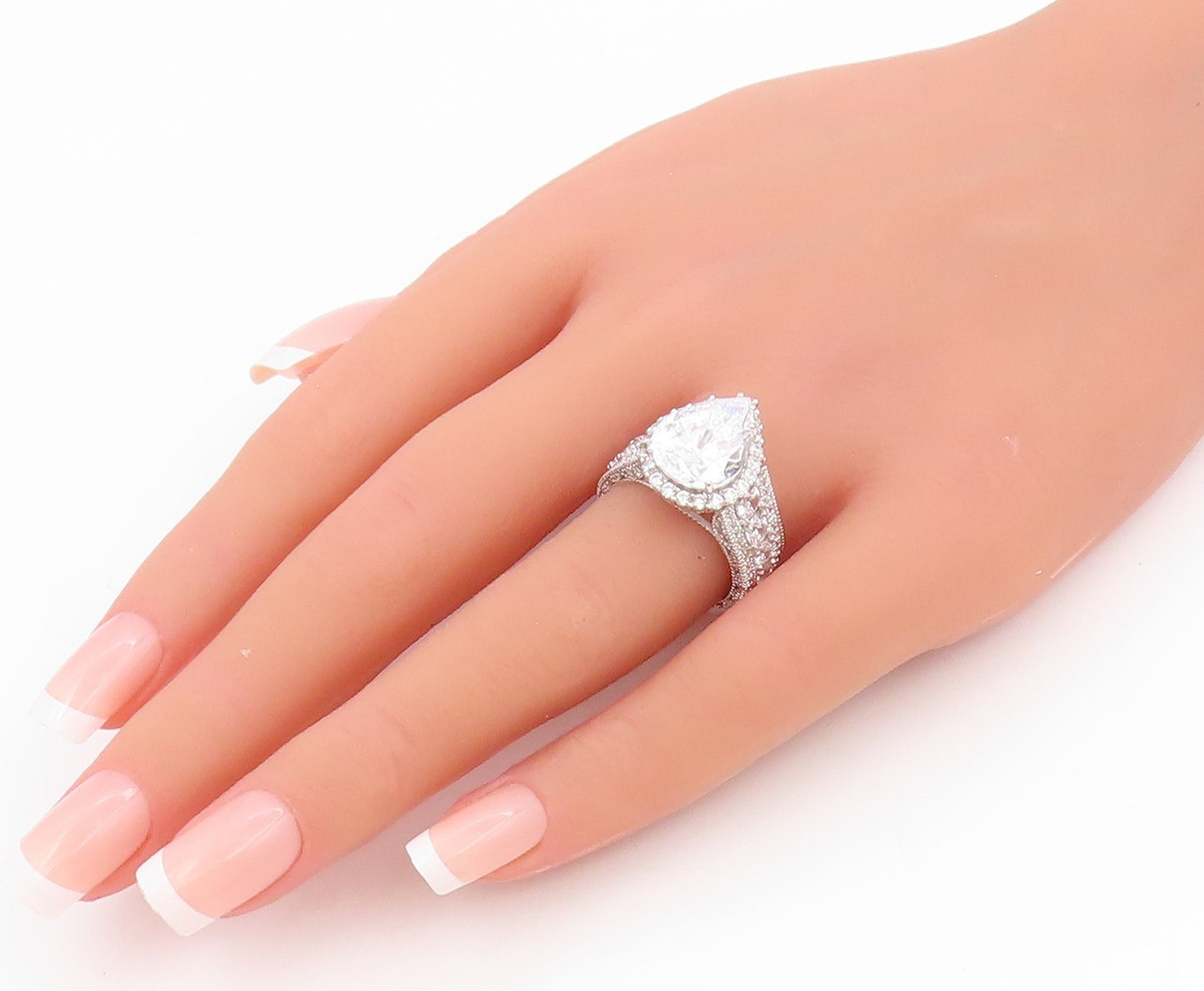 925 Sterling Silver Vintage Ring Pear Cut CZ Elegant Statement Band Sz 7 RG34736