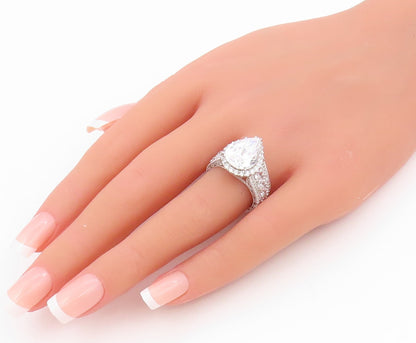 925 Sterling Silver Vintage Ring Pear Cut CZ Elegant Statement Band Sz 7 RG34736