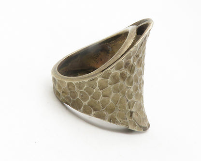 925 Sterling Silver  Vintage Dark Tone Hammered Tapered Band Ring Sz 7 RG11864
