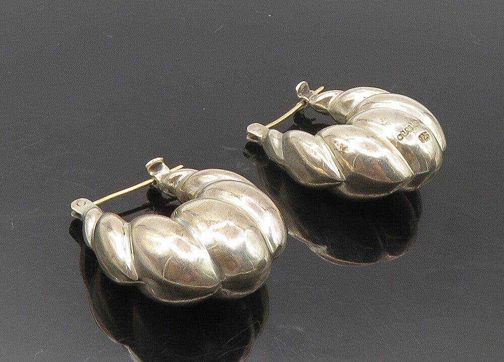 BAYANIHAN 925 Silver & 14K GOLD  Vintage Hollow Fluted Hoop Earrings  EG5140