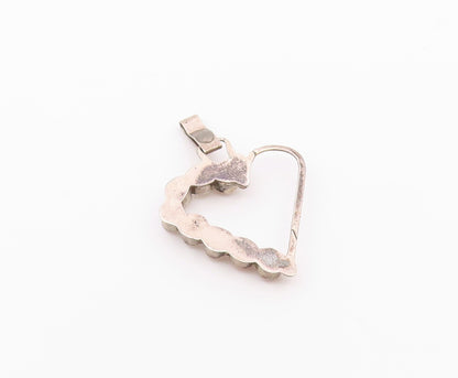 925 Sterling Silver  Vintage Mother Of Pearl Open Love Heart Pendant  PT17574