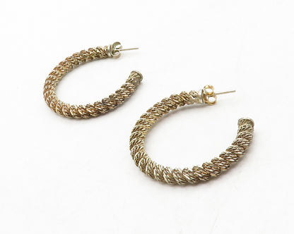 925 Sterling Silver  Vintage Dark Tone Rope Twist JHoop Earrings  EG6700