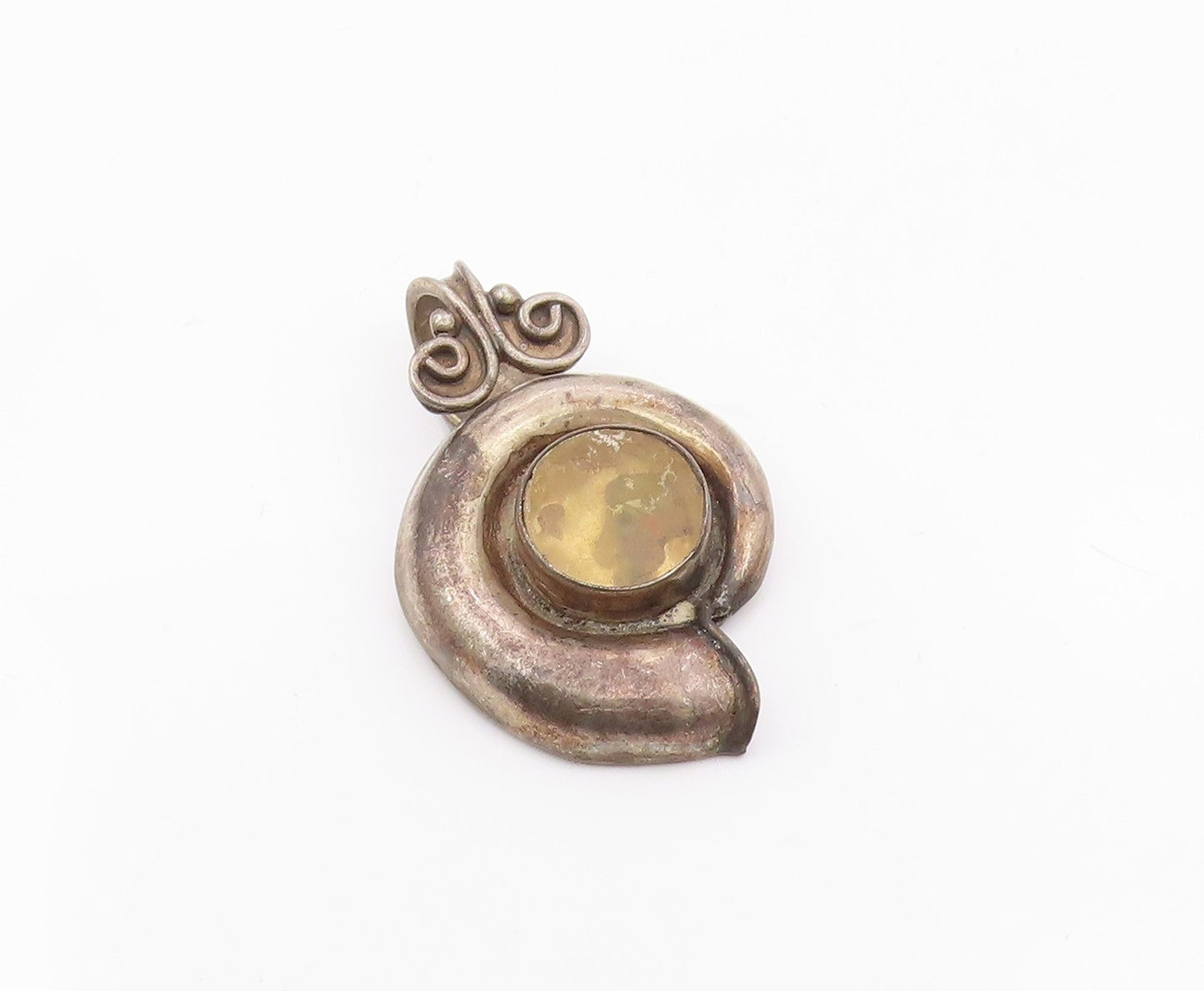 925 Sterling Silver  Vintage Topaz Dark Tone Hollow Swirl Pendant  PT13788