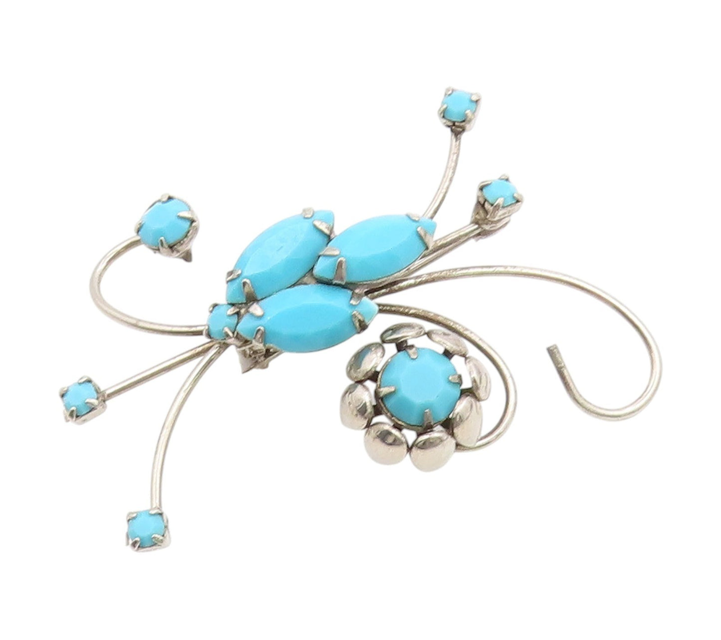 925 Sterling Silver Vintage Brooch Pin Modernist Turquoise Swirly Flower BP12275