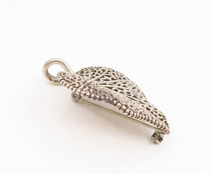 925 Sterling Silver Vintage Brooch Pin Elegant Intricate Openwork Leaf  BP12371
