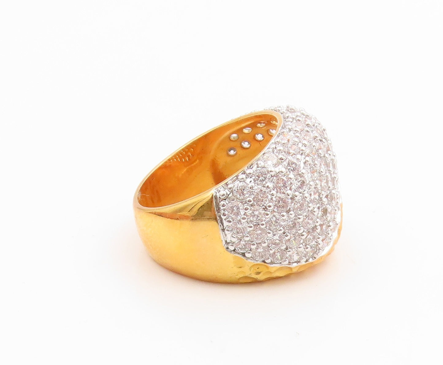 925 Sterling Silver Vintage Ring Gold Plated CZ Cluster Wave Band  Sz 7  RG35719