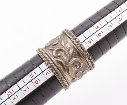 925 Sterling Silver Vintage Ring Dark Tone Broad Floral Carved  Sz 10  RG31797