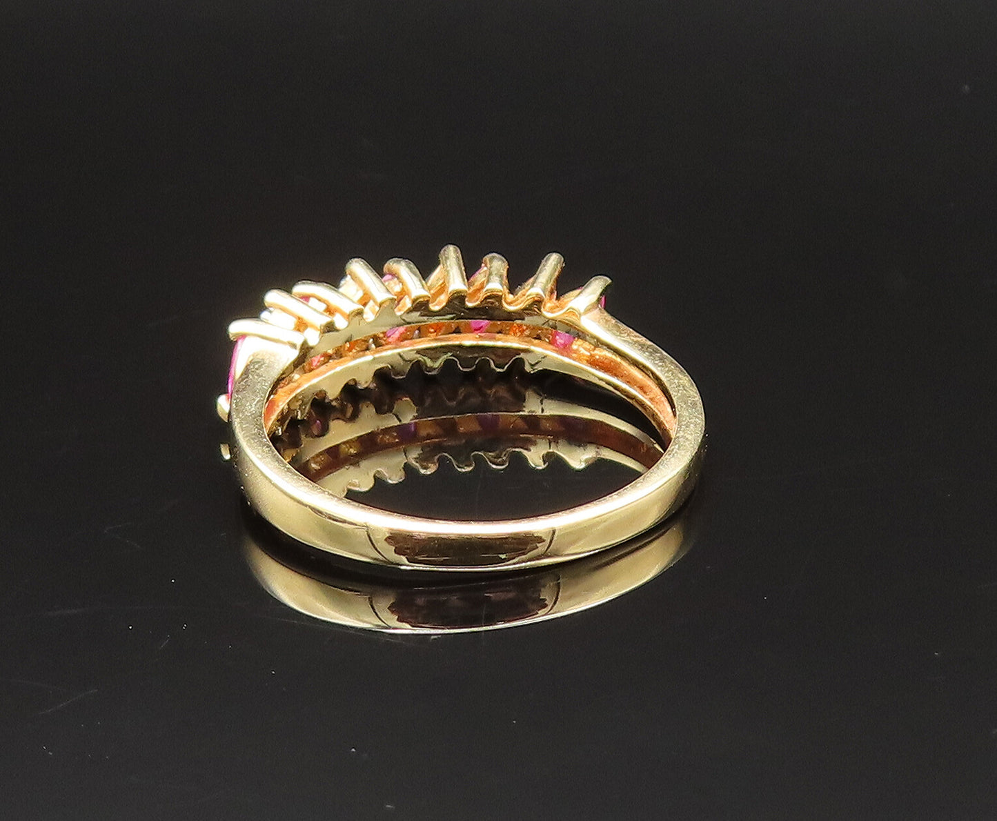 925 Silver  Vintage Gold Plated Marquise Ruby Pattern Ring Sz 8.5  RG25515
