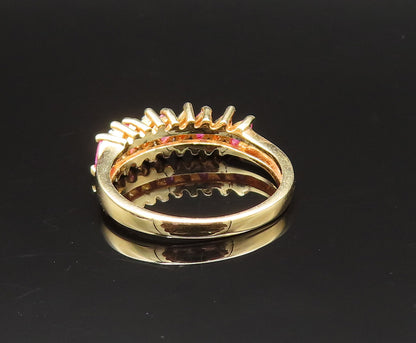 925 Silver  Vintage Gold Plated Marquise Ruby Pattern Ring Sz 8.5  RG25515