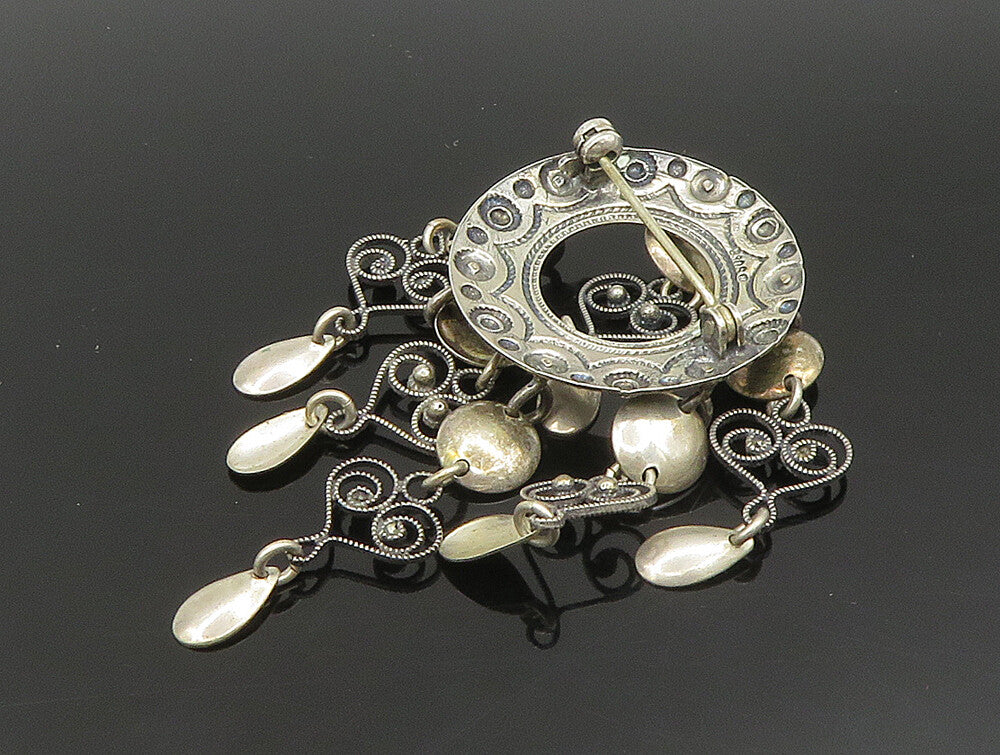 EUROPEAN 925 Silver  Vintage Rope Twist Love Heart Dangle Brooch Pin  BP9457