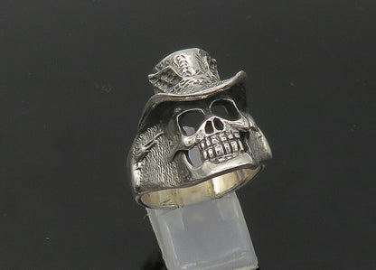 925 Sterling Silver  Vintage Skeleton Head Large Biker Ring Sz 11  RG22670