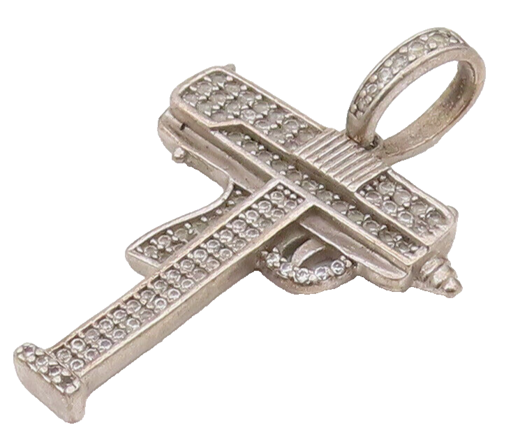 925 Sterling Silver  Vintage Letter T With Gun Design CZ Pendant PT22109