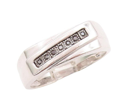 925 Sterling Silver Vintage Ring Designer Inlay Black Diamonds  Sz 12.5  RG28637