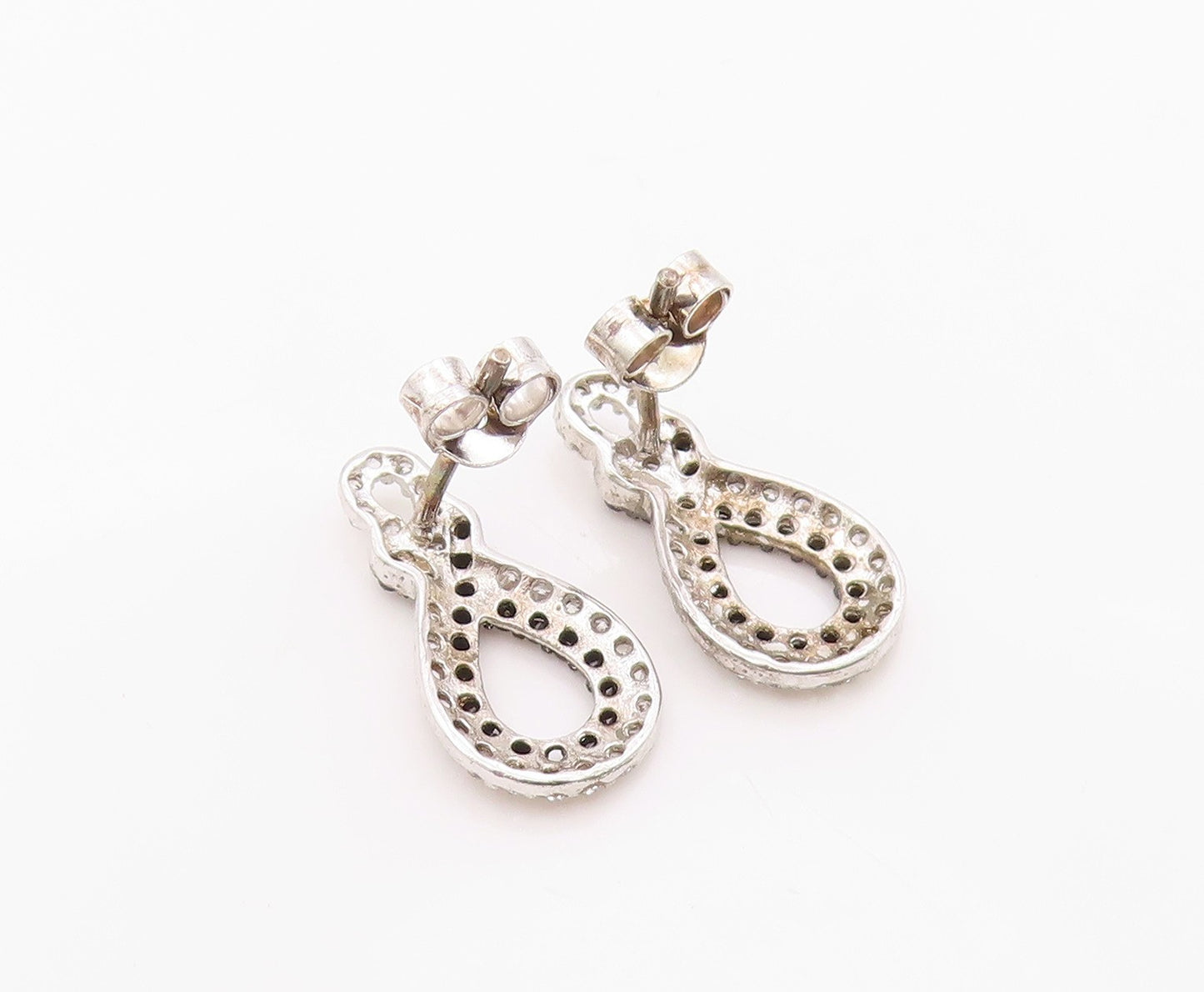 925 Sterling Silver Vintage Earrings Elegant Spinel & CZ Infinity Twist  EG14365