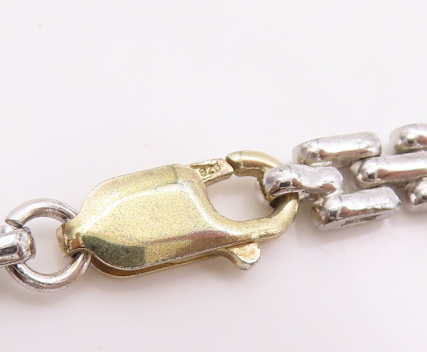 925 Sterling Silver Vintage Necklace Gold Plated Brutalist Carved Links  NE4424