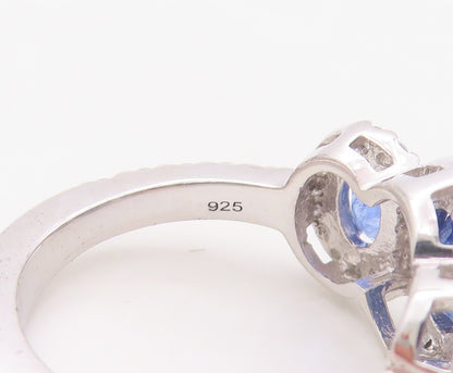 925 Sterling Silver Vintage Ring Oval Cut Sapphire Halo CZ Inlay  Sz 7  RG30663
