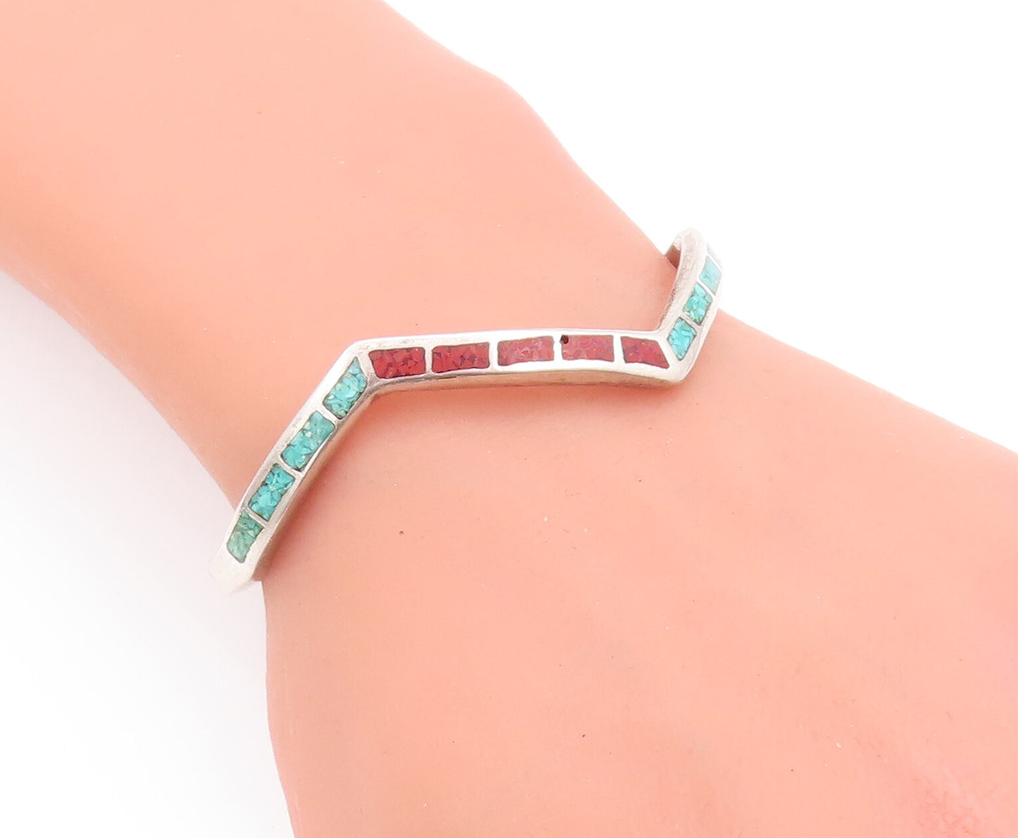 925 Sterling Silver Vintage Bracelet Southwestern Crushed Turquoise Cuff BT10491