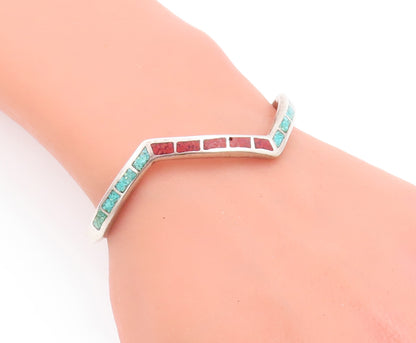 925 Sterling Silver Vintage Bracelet Southwestern Crushed Turquoise Cuff BT10491