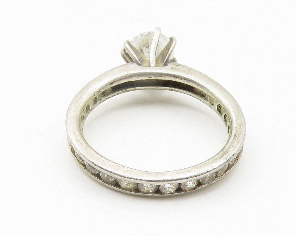 925 Sterling Silver  Prong Set Cubic Zirconia Solitaire Ring Sz 8  RG11443