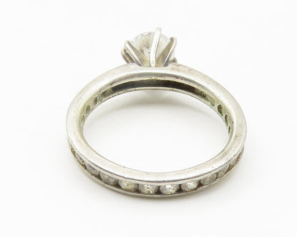 925 Sterling Silver  Prong Set Cubic Zirconia Solitaire Ring Sz 8  RG11443
