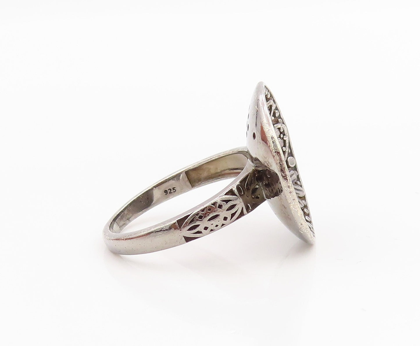 925 Sterling Silver Vintage Ring Real Diamonds Floral Lily Band  Sz 7.5  RG34234