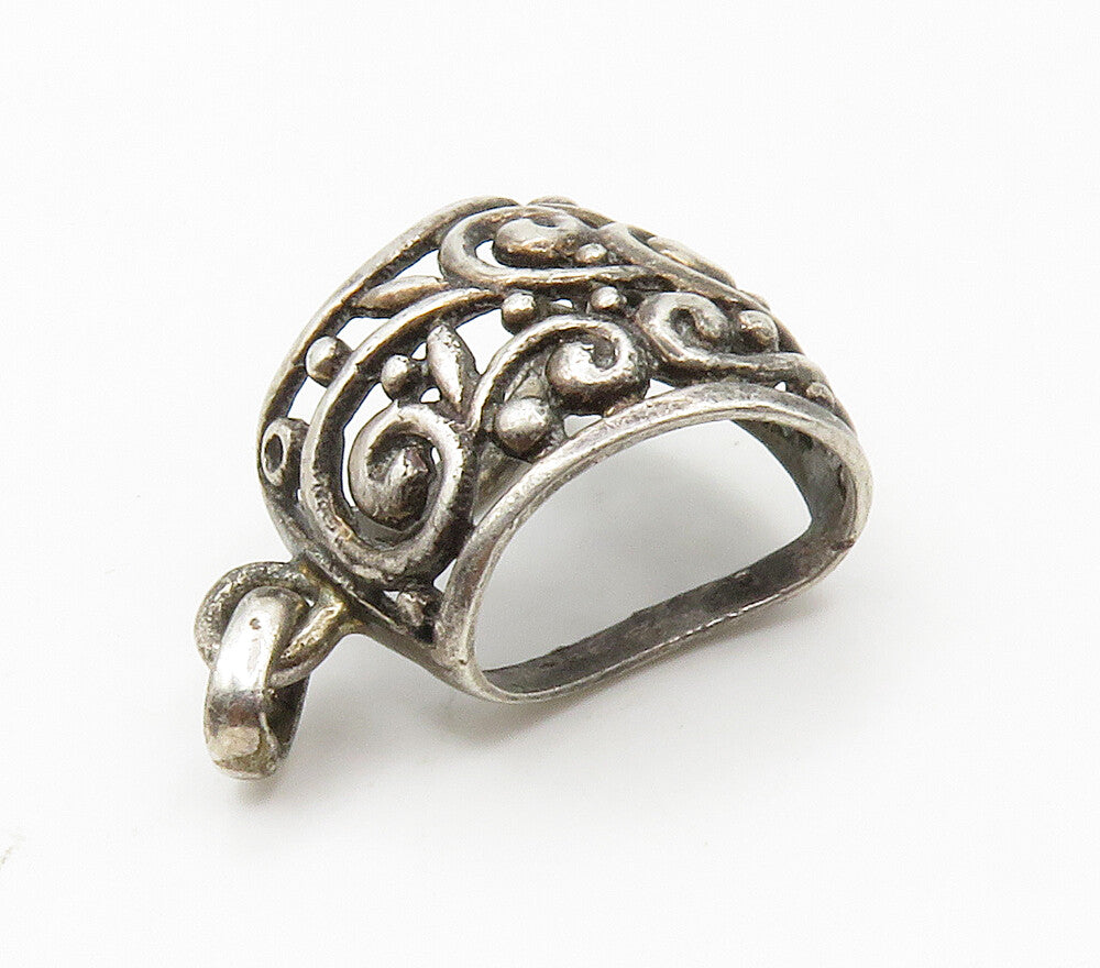 925 Sterling Silver  Vintage Oxidized Open Swirl Vine Slide Pendant  PT11807
