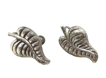 925 Sterling Silver  Vintage Dark Tone Floral Leaf Non Pierce Earrings  EG4732