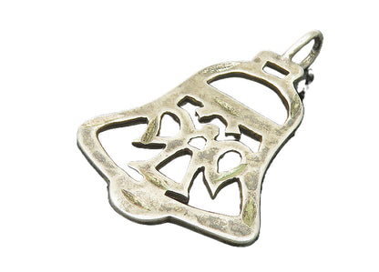 925 Sterling Silver  Vintage Dark Tone Cutout Ribbon Bell Pendant  PT8739