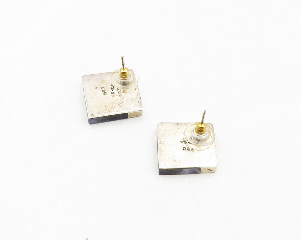 MEXICO 925 Sterling Silver  Vintage Sodalite Square Drop Earrings  EG9619