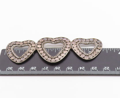 925 Sterling Silver Vintage Brooch Pin Beaded Cutout Linked Love Hearts  BP10736