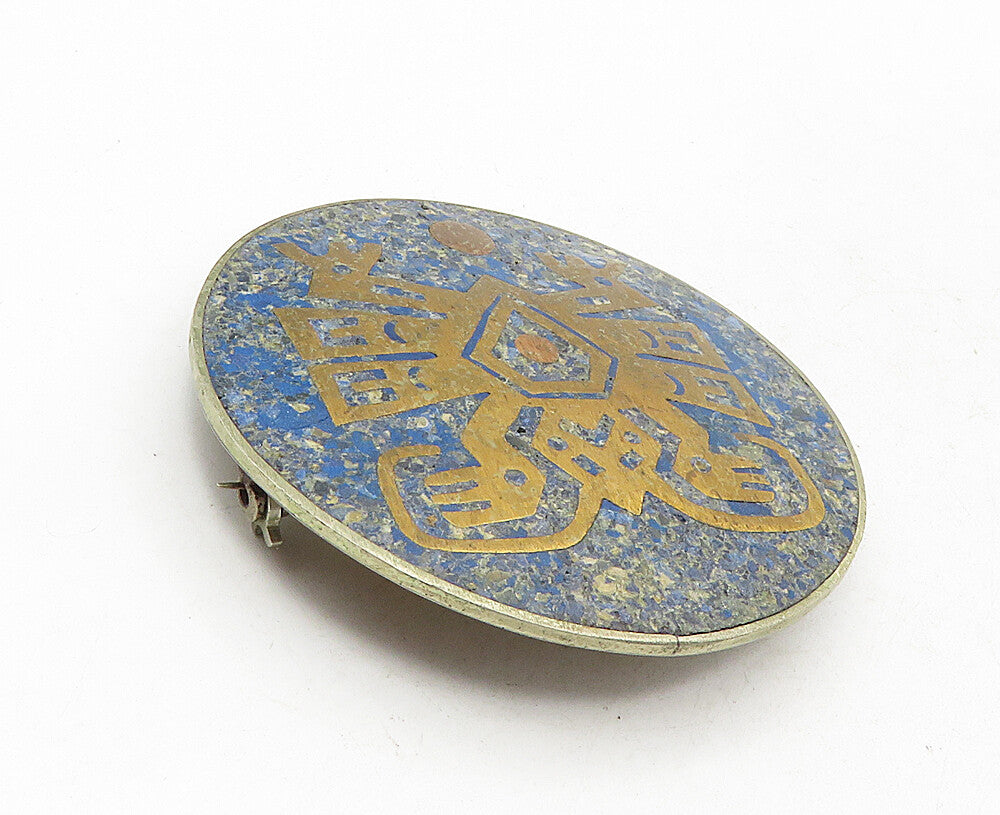 MEXICO 925 Sterling Silver  Vintage Crushed Jasper Pattern Brooch Pin  BP3483