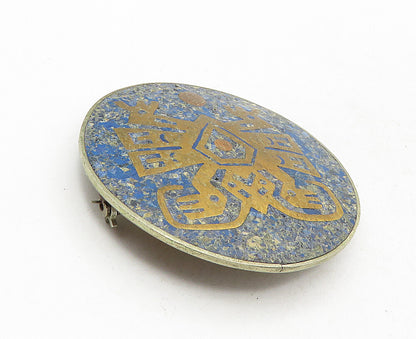 MEXICO 925 Sterling Silver  Vintage Crushed Jasper Pattern Brooch Pin  BP3483