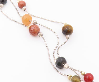 NETA 925 Sterling Silver Vintage Tiger's Eye & Multi Stone Chain Necklace NE3641