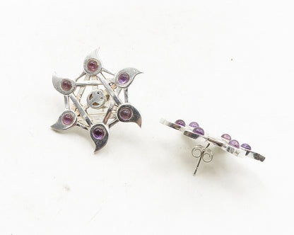 925 Sterling Silver  Petite Amethyst Shiny Open Design Drop Earrings  EG5028