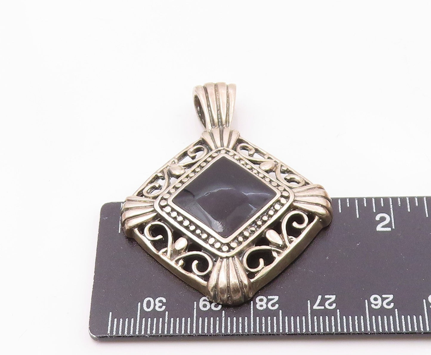 MEXICO 925 Sterling Silver  Vintage Black Onyx Swirl Border Pendant  PT11969