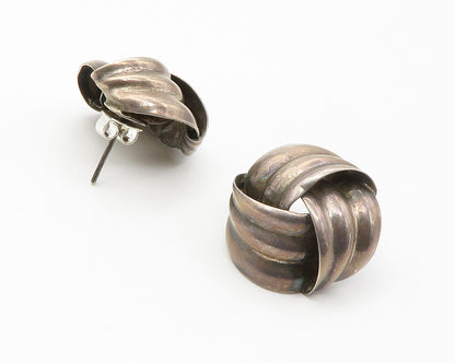 925 Sterling Silver  Vintage Dark Tone Knotted Design Drop Earrings  EG7388