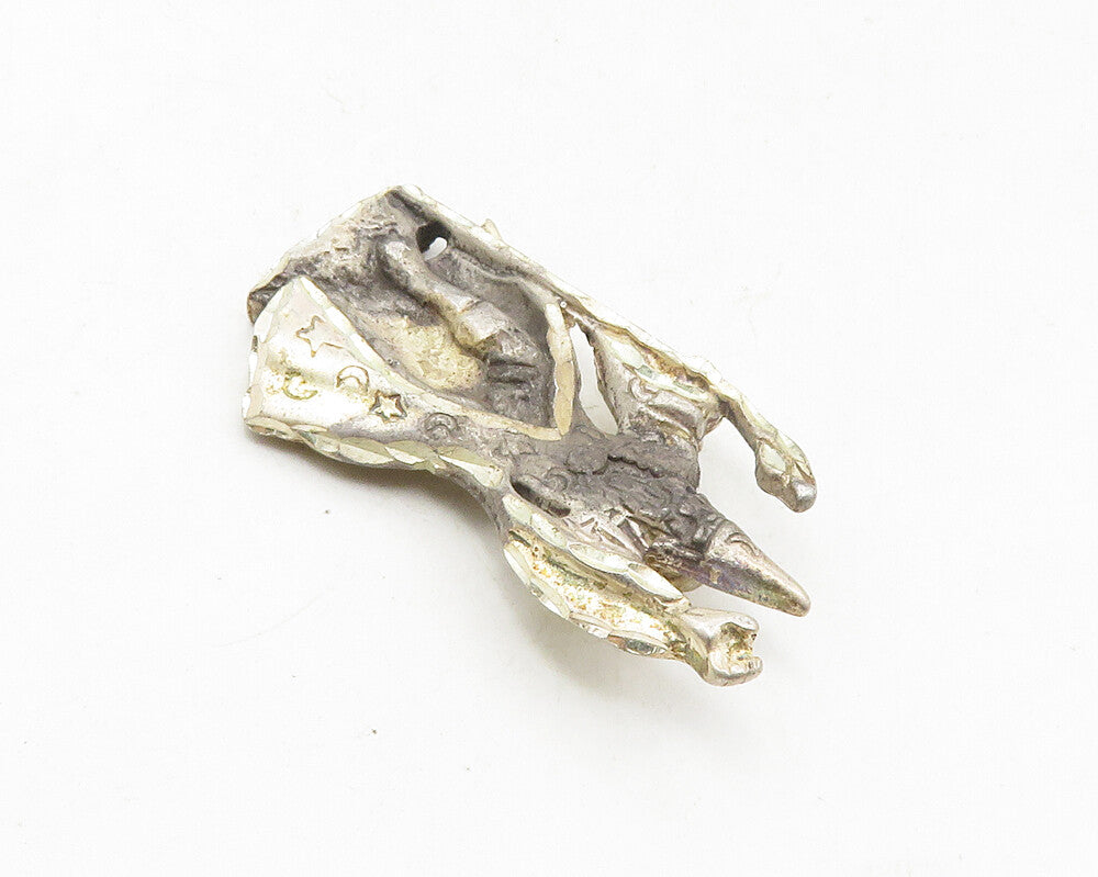 925 Sterling Silver  Vintage Diamond Cut Oxidized Wizard Drop Pendant  PT7272