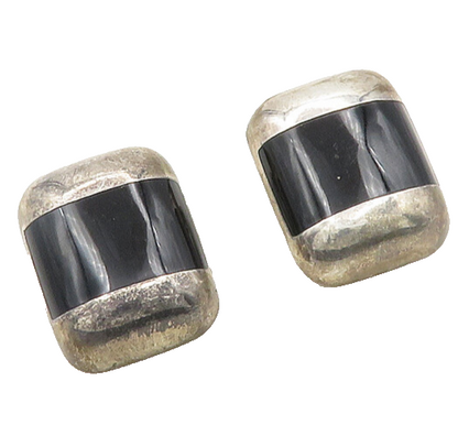 MEXICO 925 Sterling Silver  Vintage Black Onyx Non Pierce Earrings  EG9541