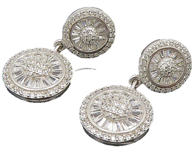 925 Silver  Vintage Sparkly Cubic Zirconia Round Dangle Earrings  EG11600