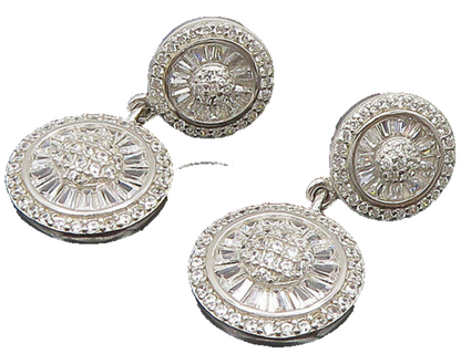 925 Silver  Vintage Sparkly Cubic Zirconia Round Dangle Earrings  EG11600