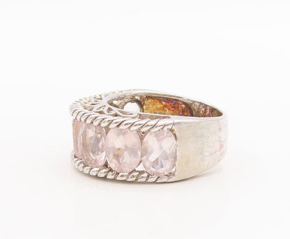 925 Sterling Silver Vintage Ring Oval Cut Topaz Swirly Carved  Sz 8  RG29856