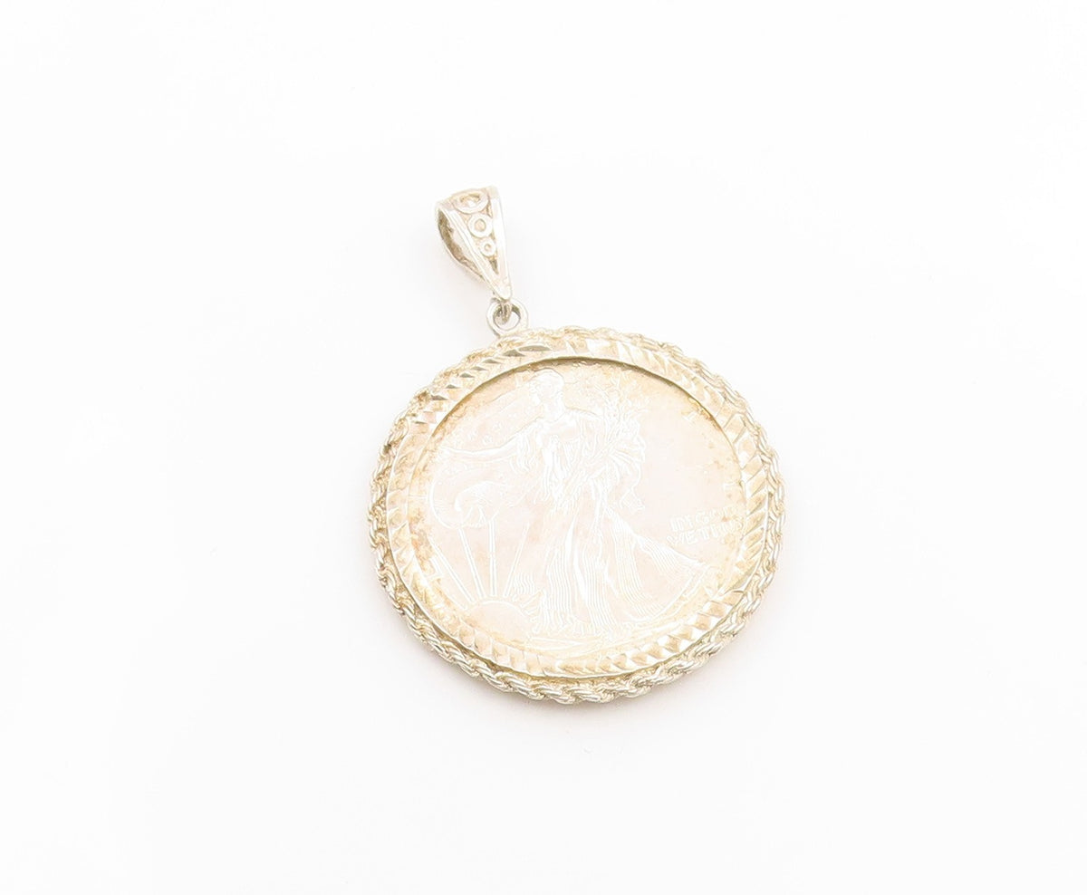 925 Sterling Silver Vintage Pendant One Dollar Twisted Rope Medallion  PT26212
