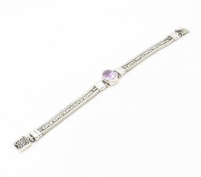 925 Silver  Vintage Purple Cubic Zirconia Byzantine Chain Bracelet  BT6578