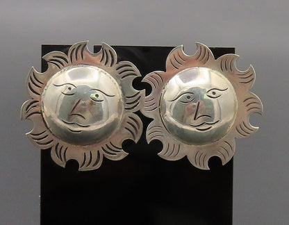 925 Sterling Silver  Vintage Dome Sun Cutout etched Face Earrings  EG12558