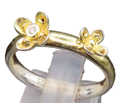 SPINNING 925 Silver  Vintage Cubic Zirconia Double Flower Ring Sz 7  RG25092