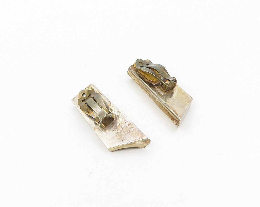 MEXICO 925 Silver  Vintage Shiny Concave Hollow Non Pierce Earrings  EG9411