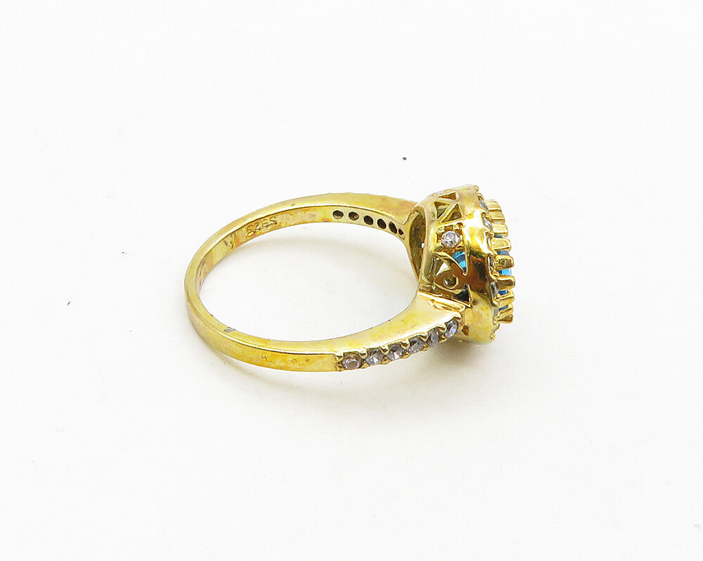 925 Sterling Silver  Vintage Blue Topaz Gold Plated Band Ring Sz 6  RG19694