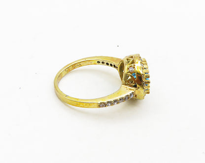 925 Sterling Silver  Vintage Blue Topaz Gold Plated Band Ring Sz 6  RG19694