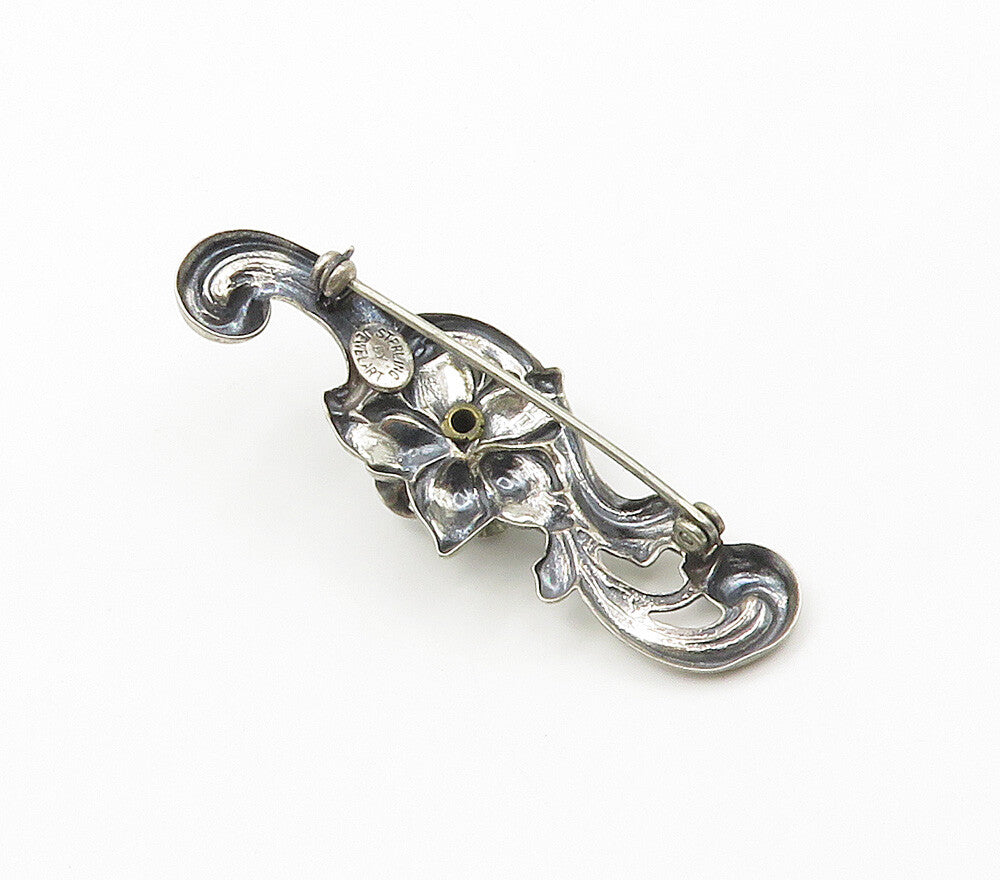 JEWEL ART 925 Sterling Silver  Vintage Rose Flower Swirl Brooch Pin  BP6144