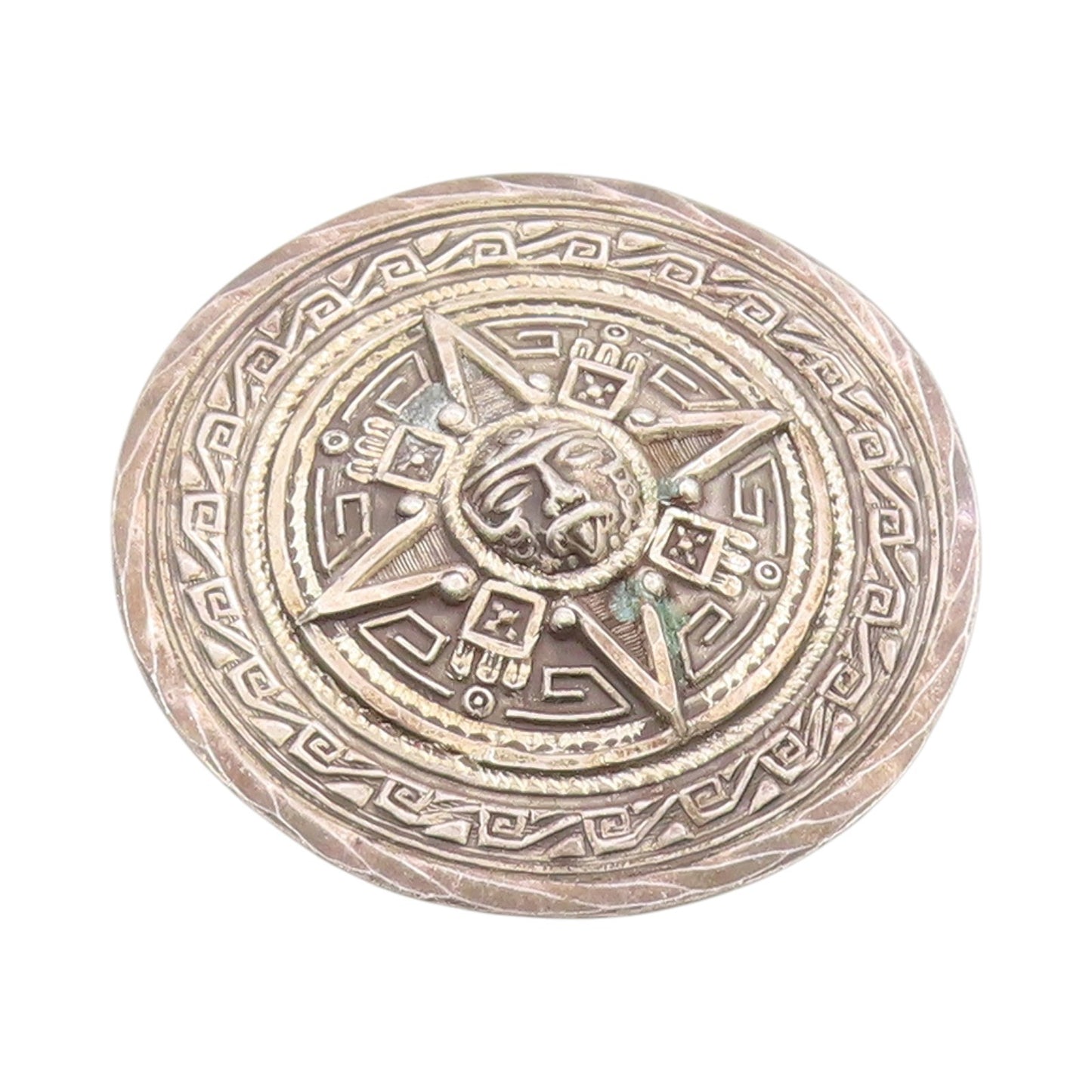 925 Sterling Silver Vintage Brooch MEXICO Circular Aztec Mayan Calendar  BP11814